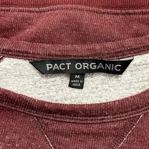 Pact Organic Raglan Crewneck French Terry Sweatshirt Maroon Men's Sz Med Classic - Picture 7 of 10